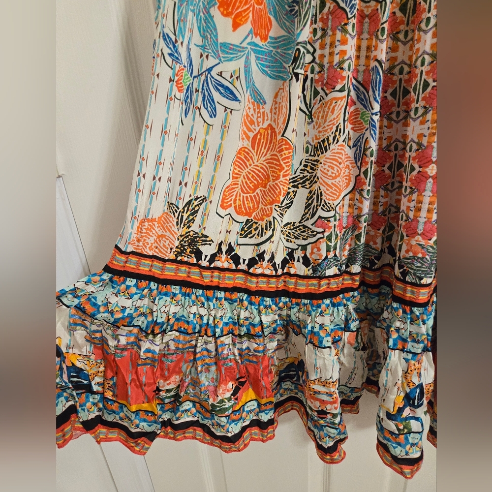 Anthropologie BHANUNI BY JYOTI Floral Orange And BlueMaxi Boho Skirt Size 6 - Picture 3 of 15